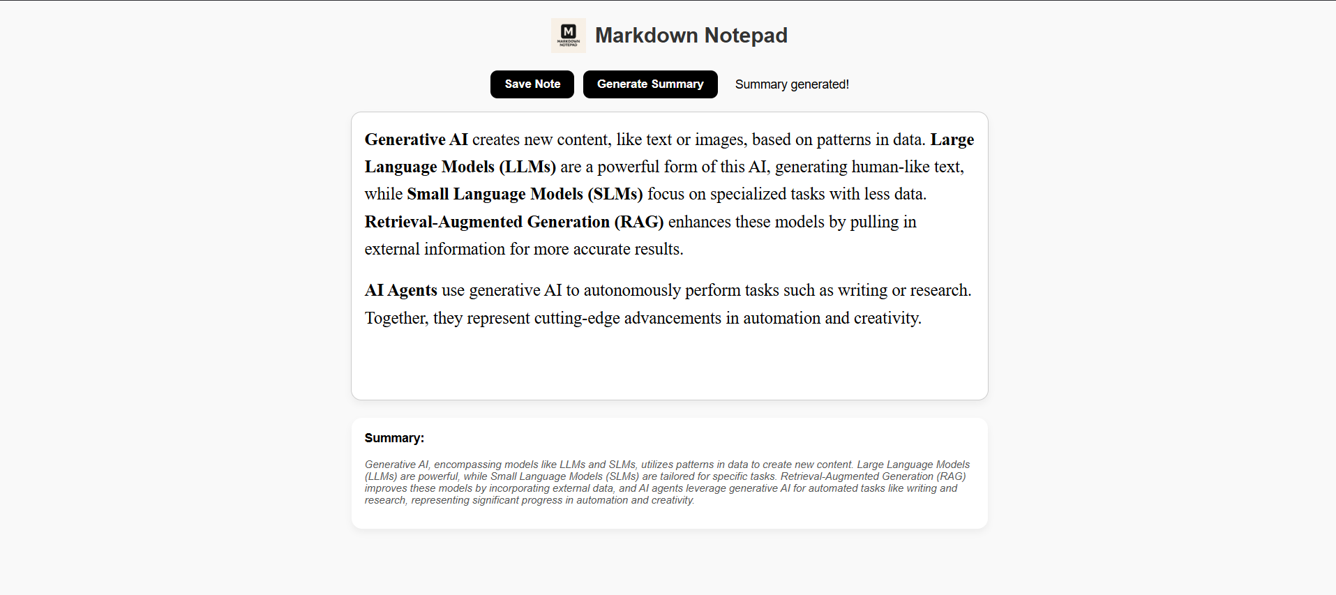 Offline Markdown Notepad with LLM Summarizer